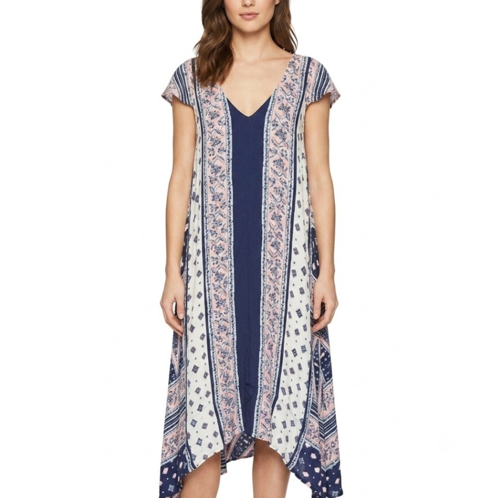 Maeve Anthropologie Midi Dress Womens Medium Blue Pink‎ Boho Cutout Handkerchief